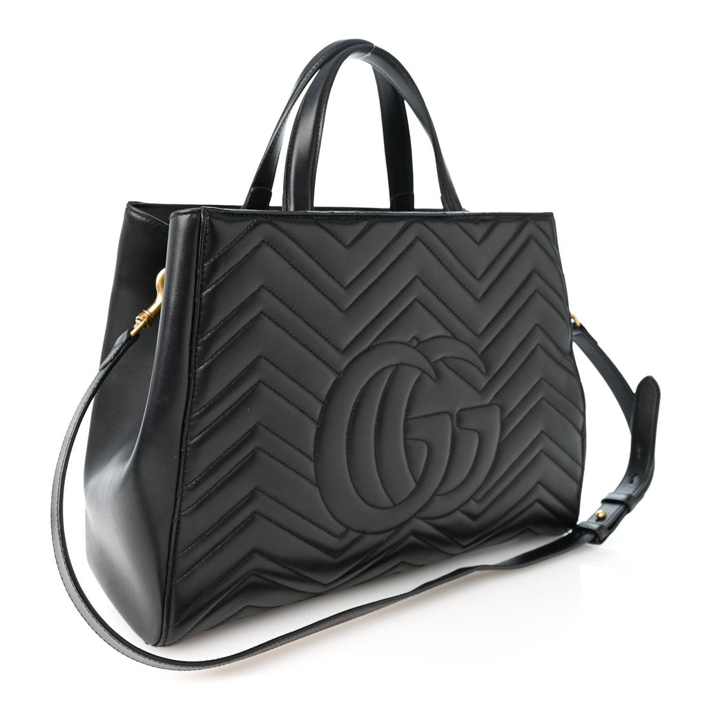 Calfskin Matelasse Medium GG Marmont Tote Black
