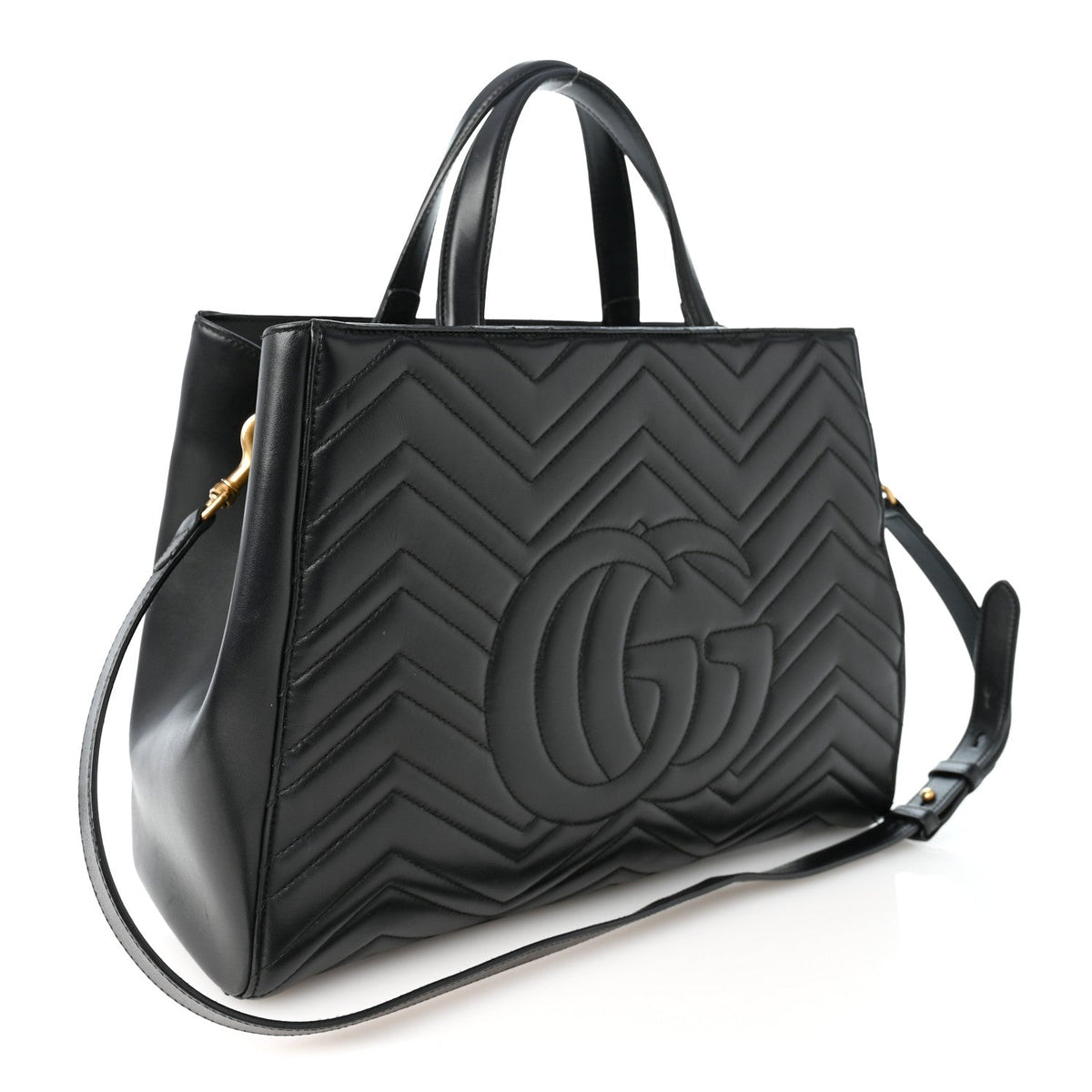 Calfskin Matelasse Medium GG Marmont Tote Black