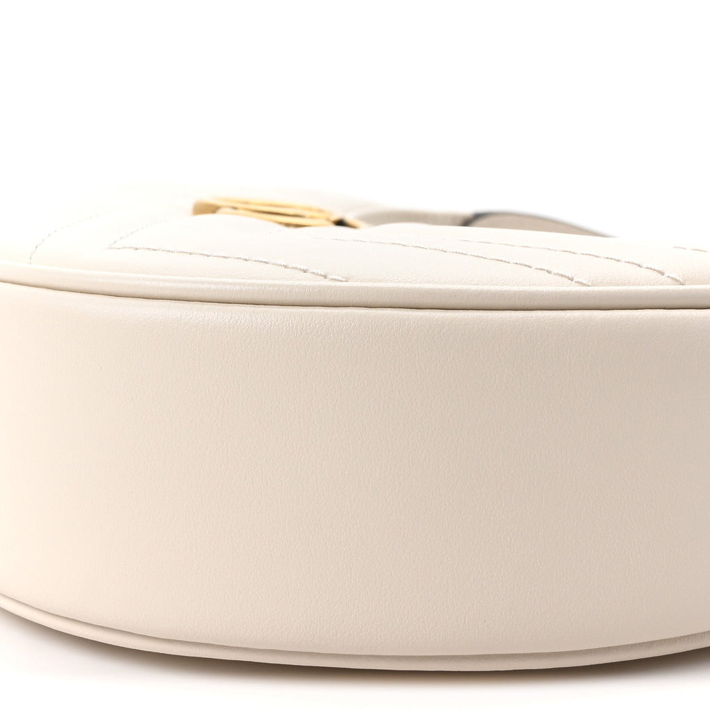 Calfskin Matelasse Chevron Mini GG Marmont Half Moon Hobo Mystic White