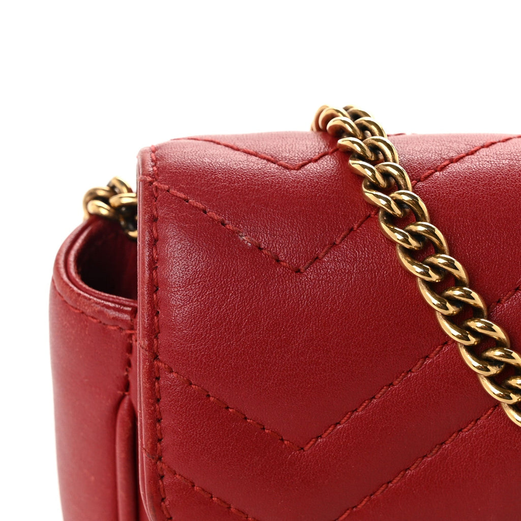 Calfskin Matelasse Super Mini GG Marmont Shoulder Bag Hibiscus Red