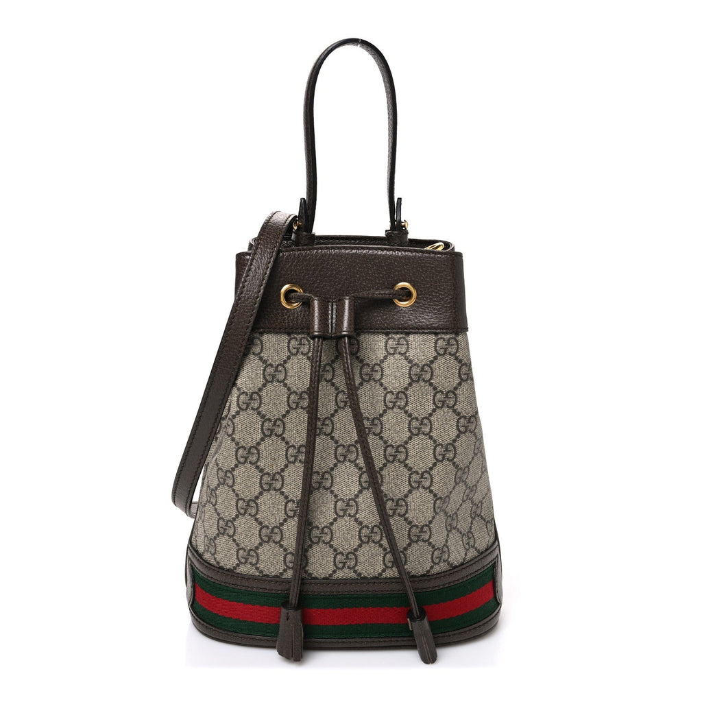 GG Supreme Monogram Web Small Ophidia Bucket Bag Brown
