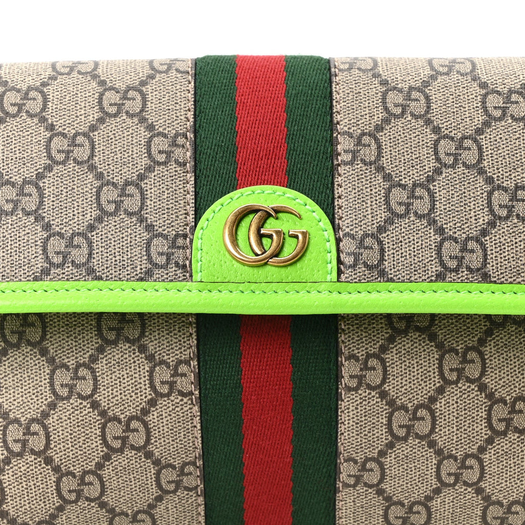 GG Supreme Monogram Web Small Ophidia Belt Bag Beige Ebony Electric Green