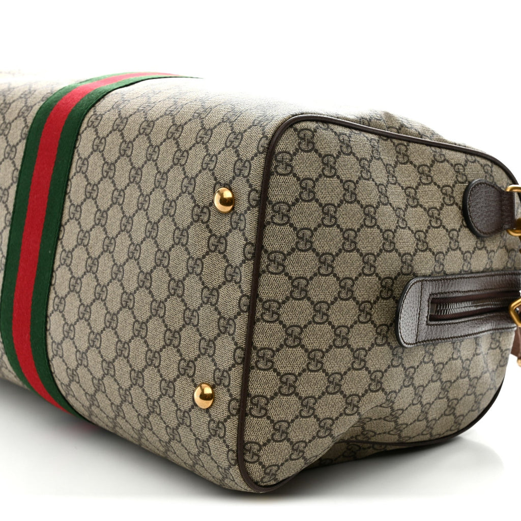 GG Supreme Monogram Textured Dollar Calfskin Web Medium Ophidia Carry-On Duffle Bag Beige Ebony New Acero