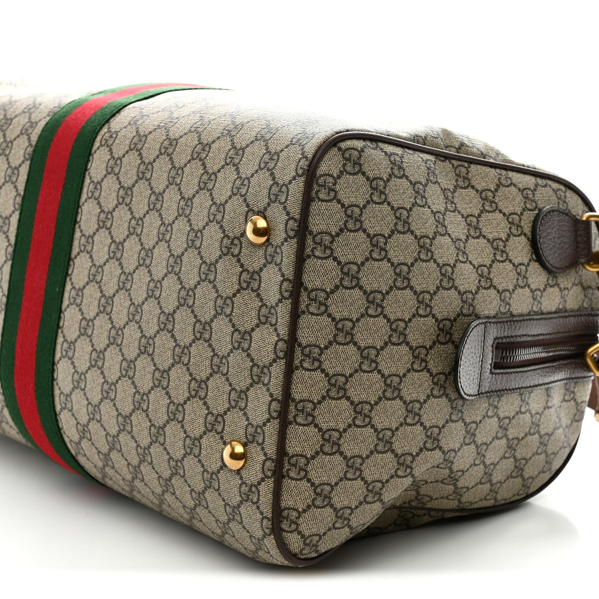 GG Supreme Monogram Textured Dollar Calfskin Web Medium Ophidia Carry-On Duffle Bag Beige Ebony New Acero