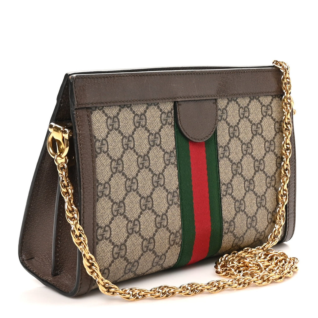 GG Supreme Monogram Web Small Ophidia Chain Shoulder Bag Brown