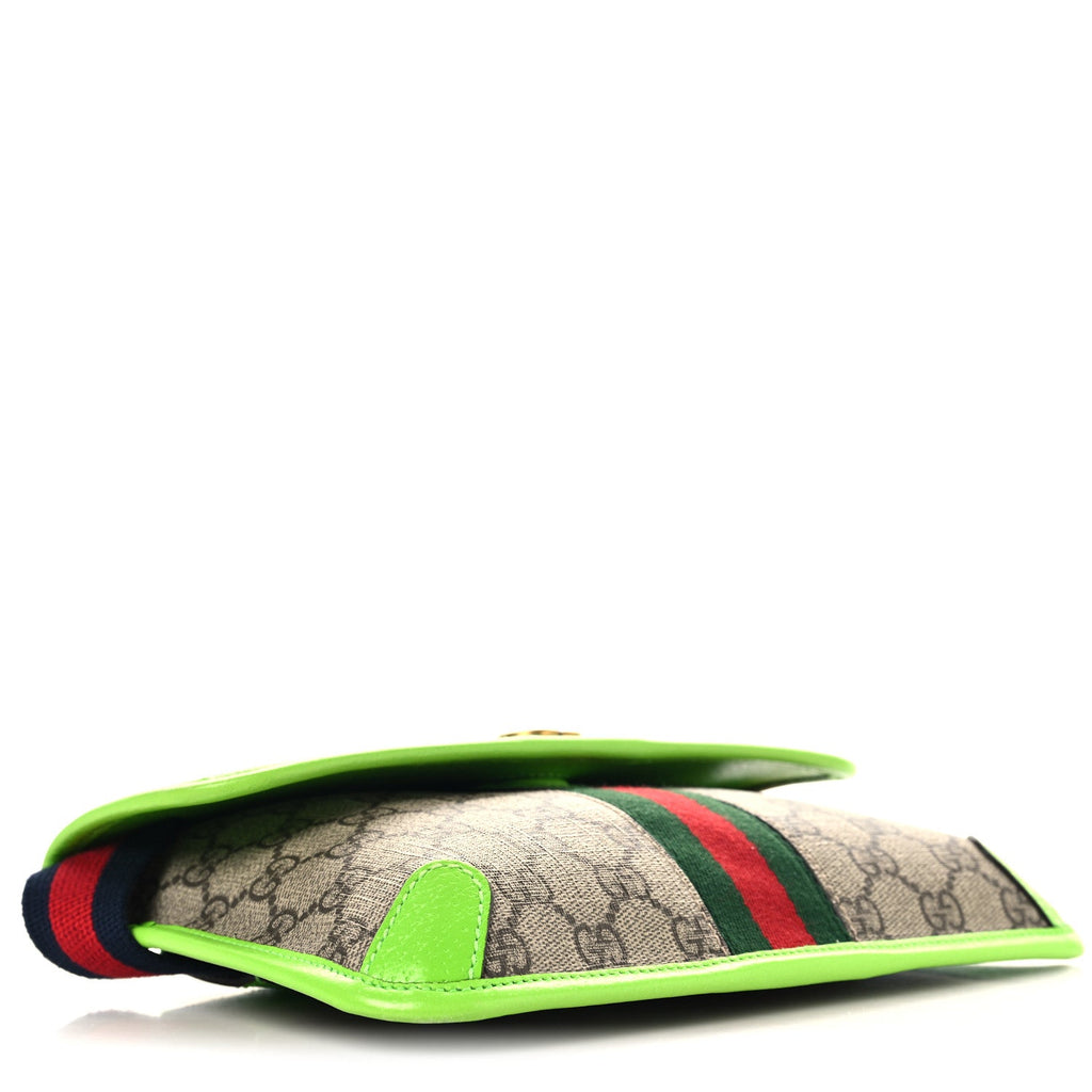 GG Supreme Monogram Web Small Ophidia Belt Bag Beige Ebony Electric Green