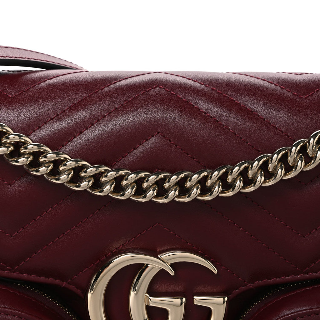 Calfskin Matelasse Small GG Marmont Multi Pocket Shoulder Bag Rosso Ancora