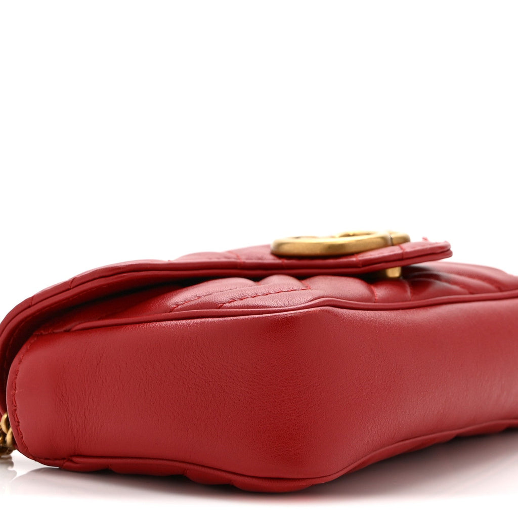 Calfskin Matelasse Super Mini GG Marmont Shoulder Bag Hibiscus Red