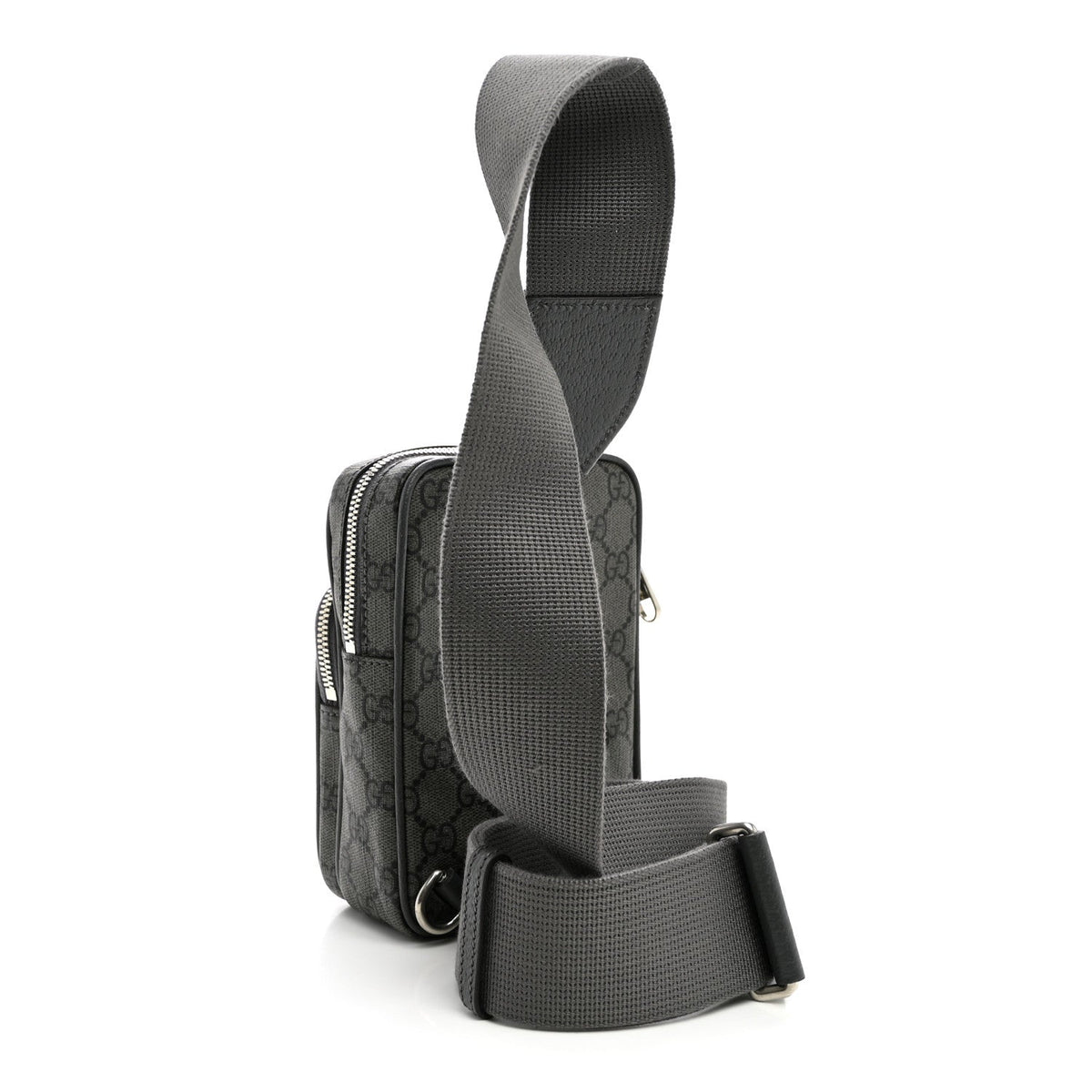 GG Supreme Monogram Textured Dollar Calfskin Mini Ophidia Messenger Grey Black Graphite Grey