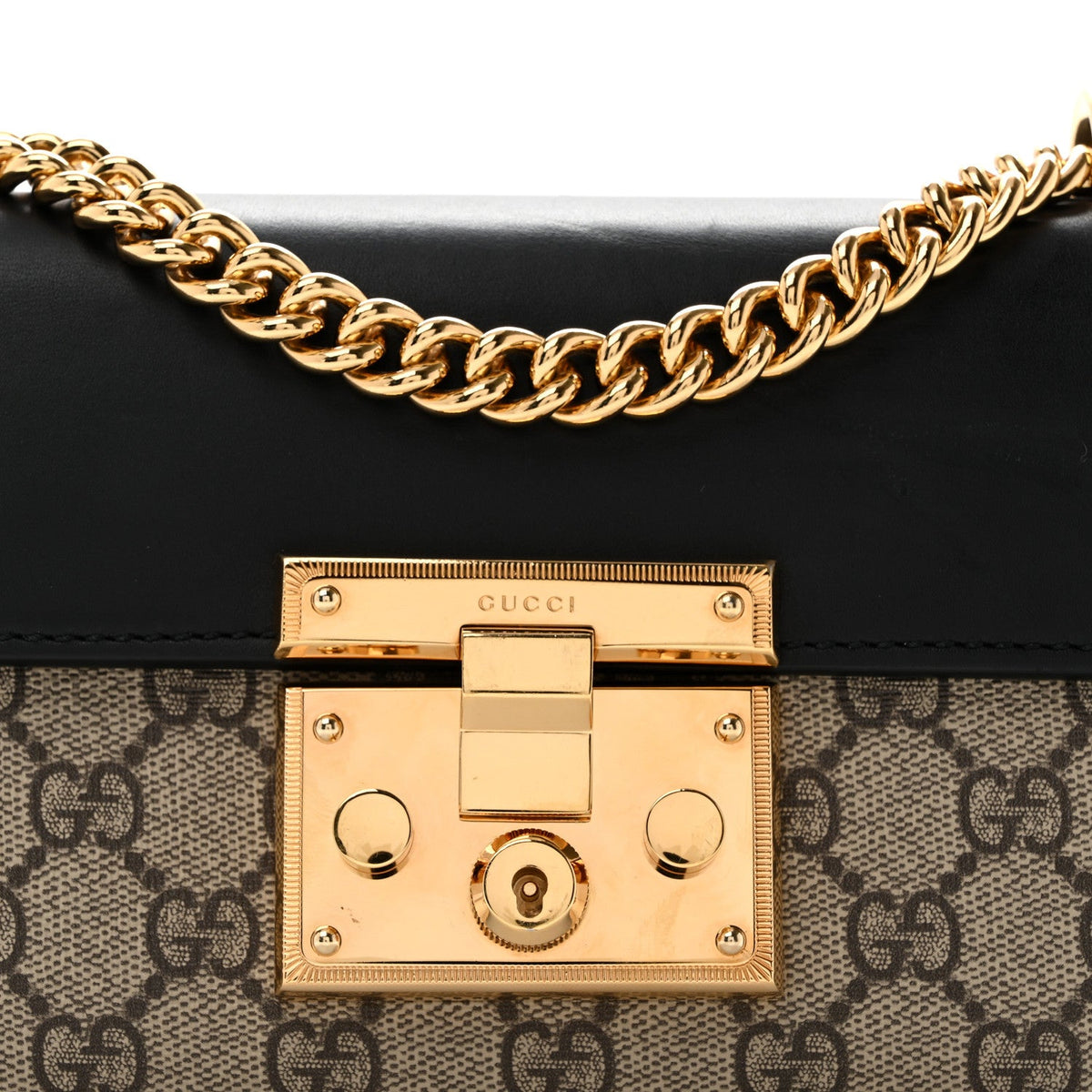 GG Supreme Monogram Calfskin Small Padlock Shoulder Bag Beige Black Cuir