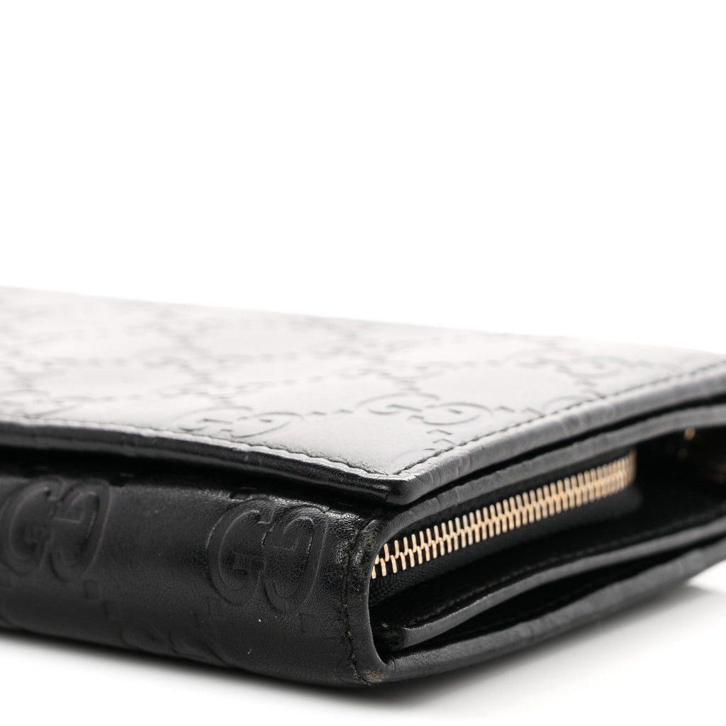 Guccissima Margaux Calfskin Metal Bar Chain Wallet Black
