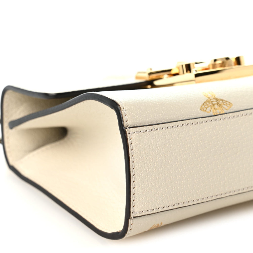 Grained Calfskin Bee Star Small Padlock Shoulder Bag White