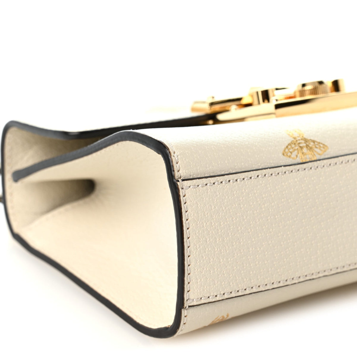 Grained Calfskin Bee Star Small Padlock Shoulder Bag White