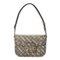 X BALENCIAGA GG Supreme Monogram Logo Print Horsebit 1955 Shoulder Bag Beige Ebony