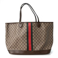 GG Supreme Monogram Textured Dollar Calfskin Web Large Ophidia Tote Beige Ebony New Acero