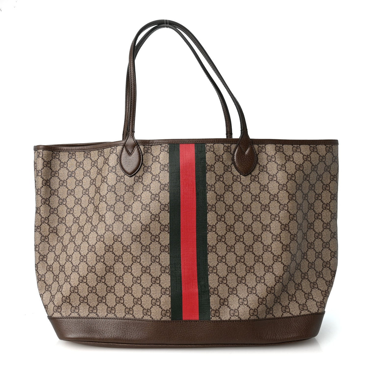 GG Supreme Monogram Textured Dollar Calfskin Web Large Ophidia Tote Beige Ebony New Acero