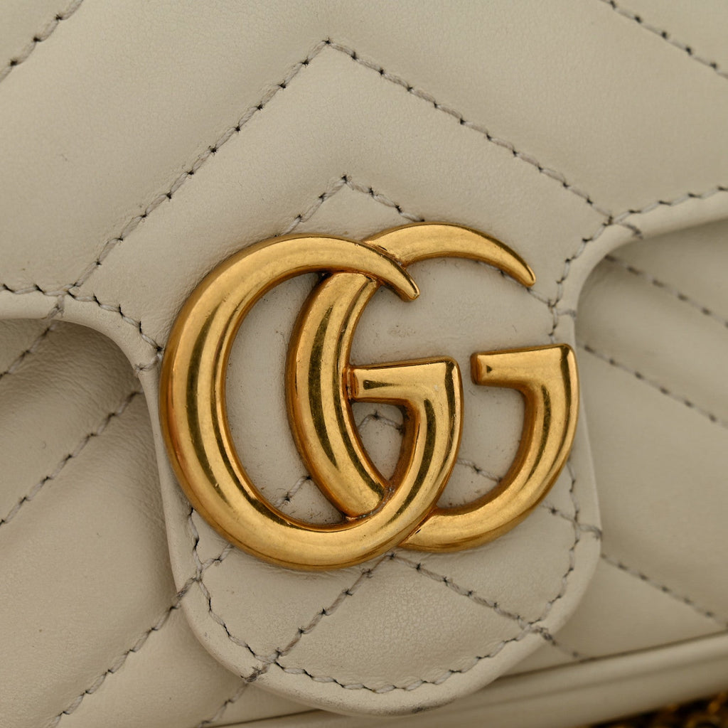 Calfskin Matelasse Super Mini GG Marmont Shoulder Bag White