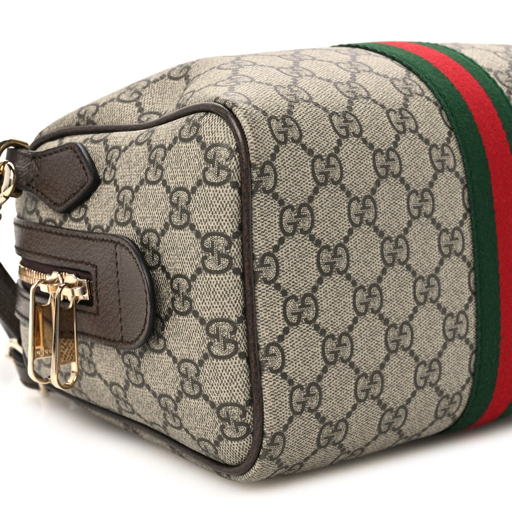 GG Supreme Monogram Web Medium Ophidia Top Handle Bag Beige Dark Brown