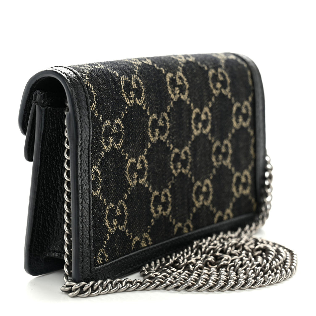 Jacquard Black Denim GG Monogram Super Mini Dionysus Shoulder Bag Black Ivory