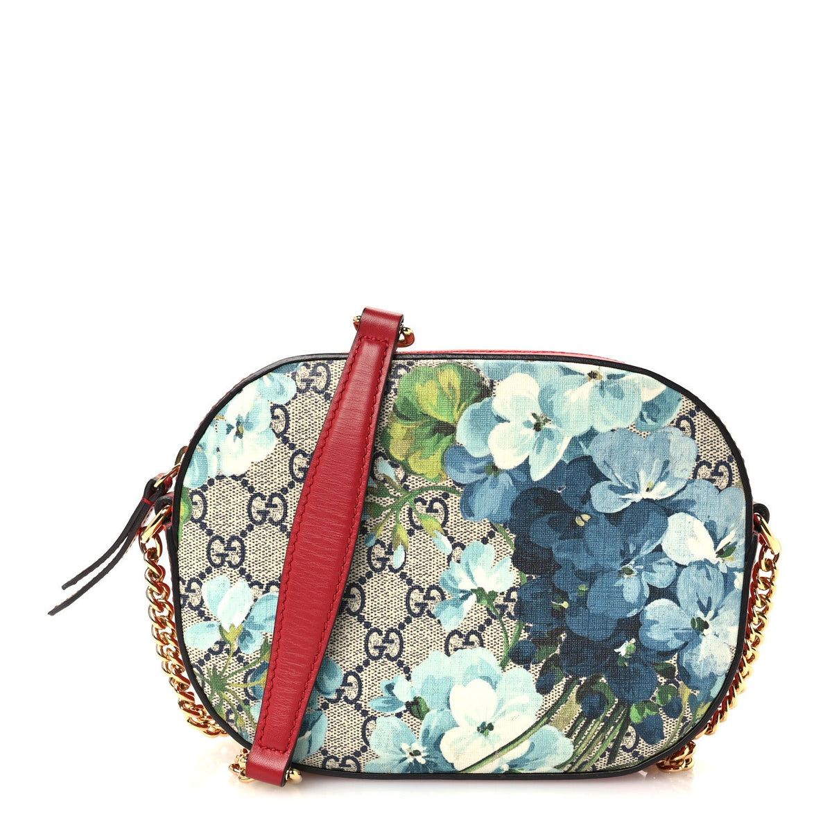 GG Supreme Monogram Blooms Mini Chain Shoulder Bag Beige Blue Navy Hibiscus Red