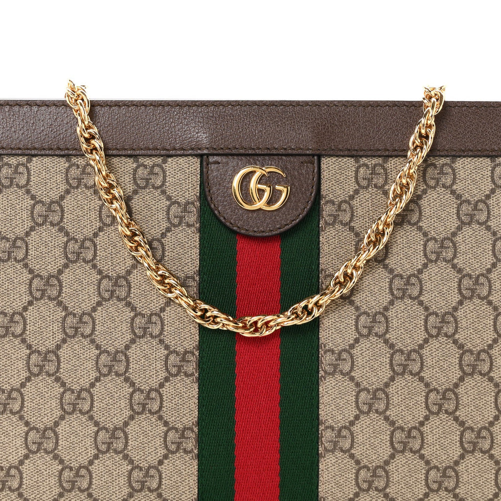 GG Supreme Monogram Web Medium Ophidia Chain Shoulder Bag Brown
