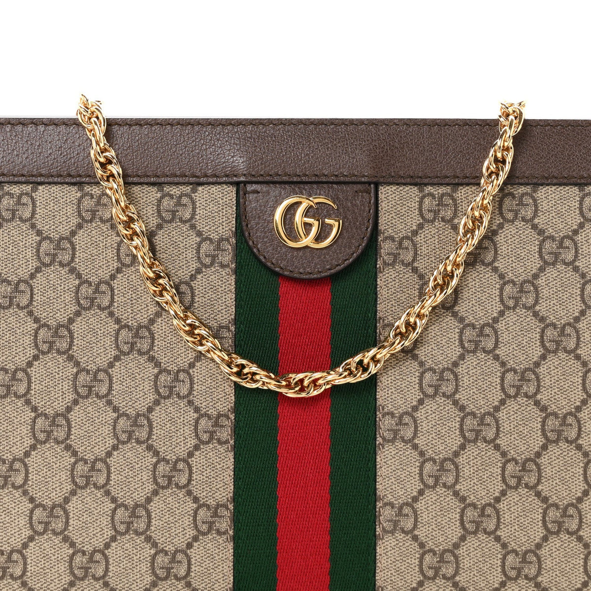 GG Supreme Monogram Web Medium Ophidia Chain Shoulder Bag Brown