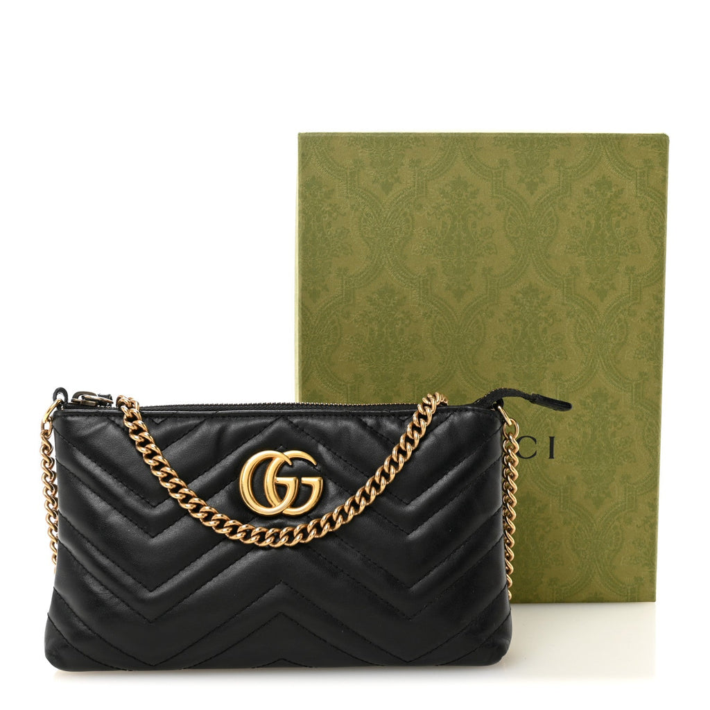 Calfskin Matelasse Mini GG Marmont Chain Bag Black