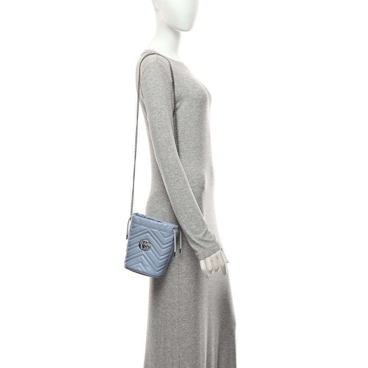 Calfskin Matelasse Mini GG Marmont 2.0 Bucket Bag Porcelain Light Blue