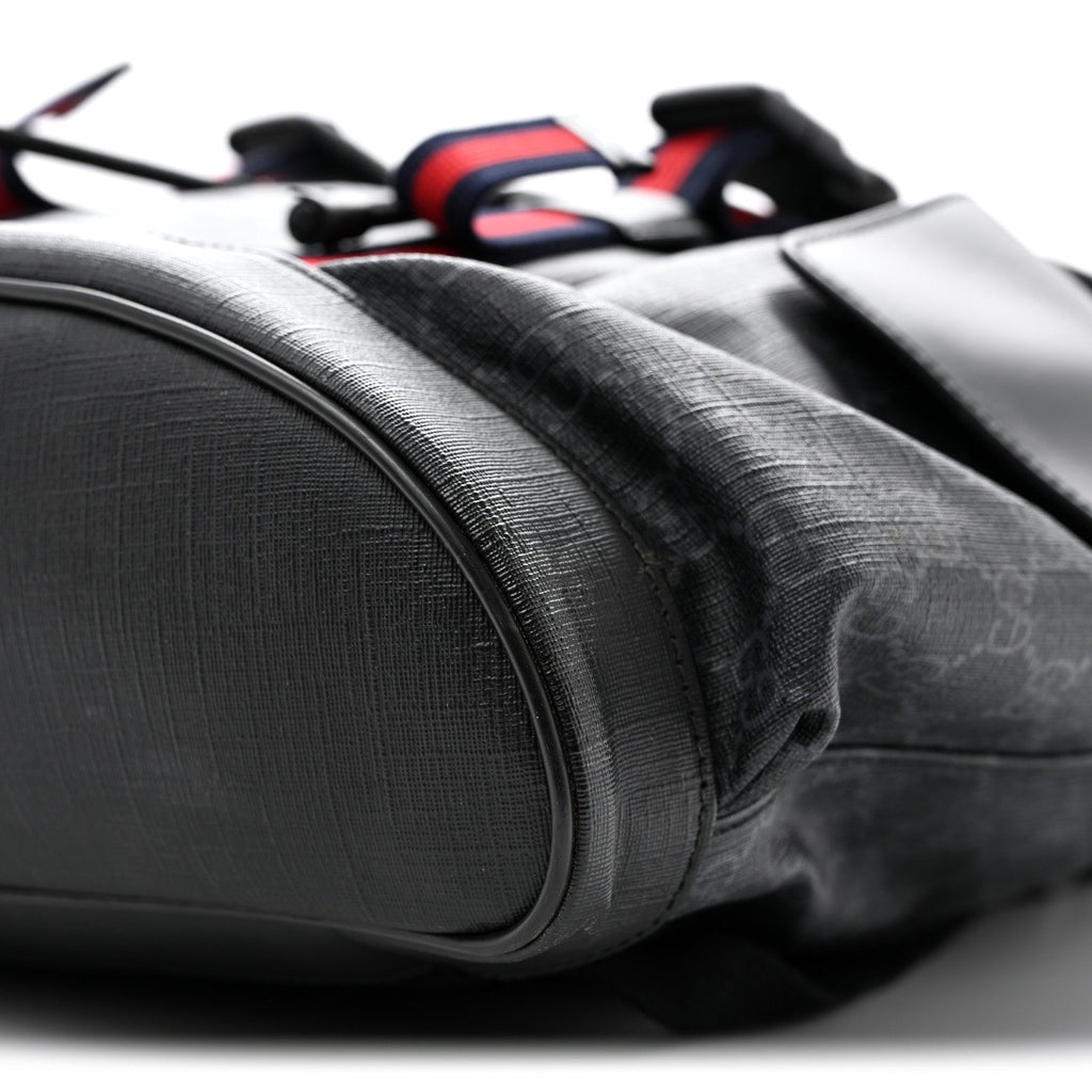 Soft GG Supreme Monogram Calfskin Web Double Buckle Backpack Black