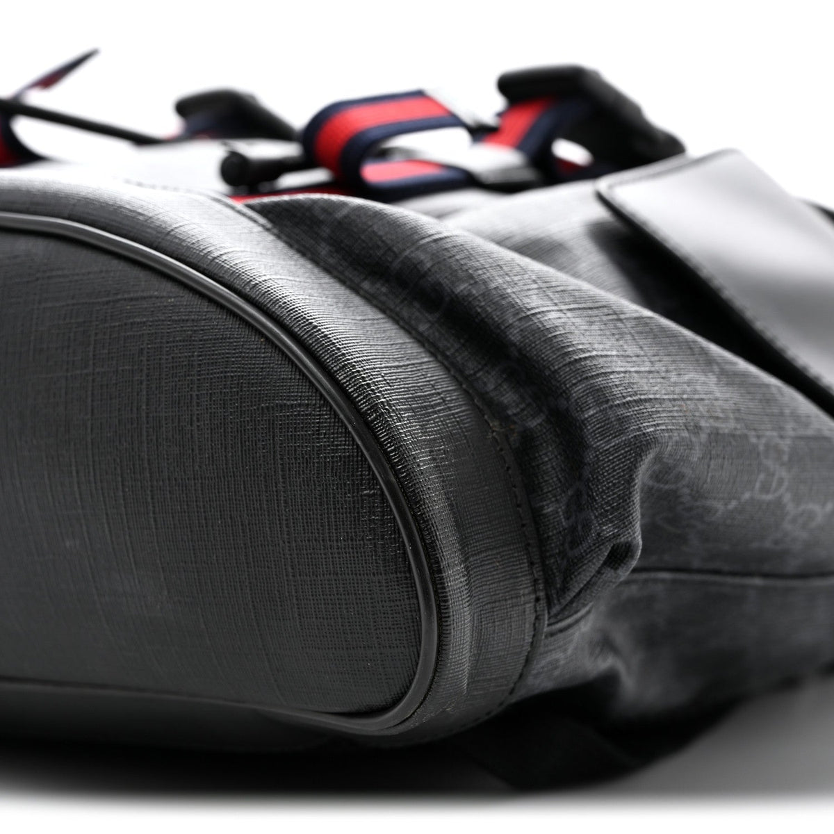 Soft GG Supreme Monogram Calfskin Web Double Buckle Backpack Black