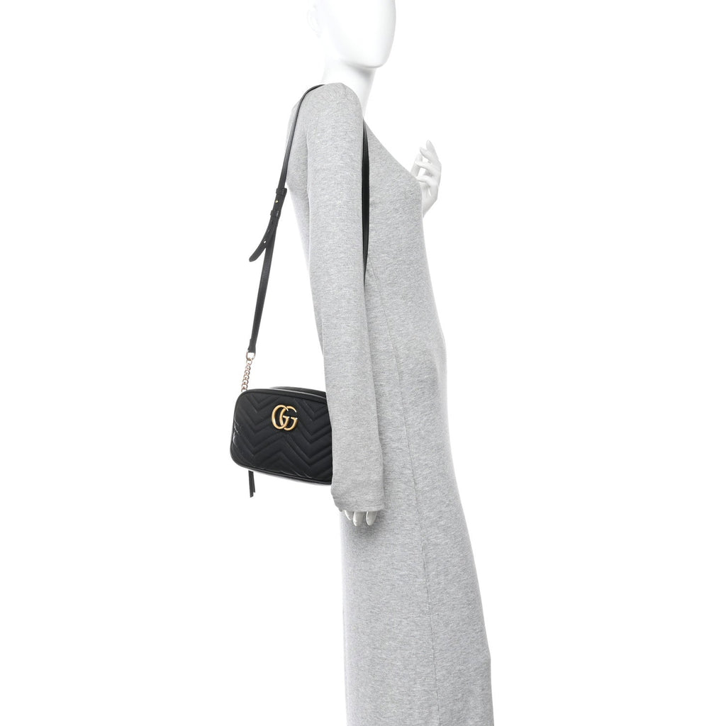 Calfskin Matelasse Small GG Marmont Chain Shoulder Bag Black