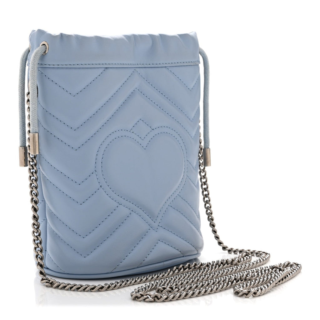 Calfskin Matelasse Mini GG Marmont 2.0 Bucket Bag Porcelain Light Blue