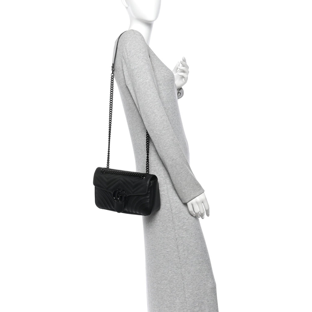 Calfskin Matelasse Monochrome Small GG Marmont Shoulder Bag Black