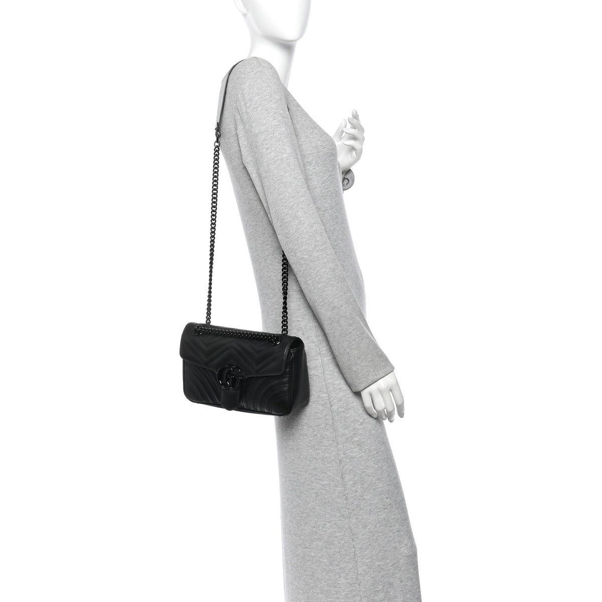 Calfskin Matelasse Monochrome Small GG Marmont Shoulder Bag Black