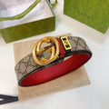 GUCCI Embellished coated-canvas and leather belt 'Beige'