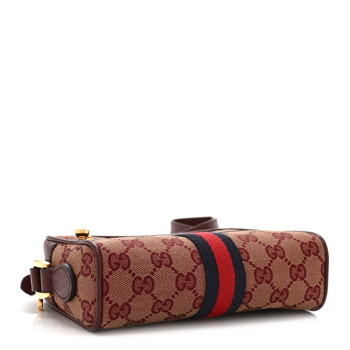 Monogram Textured Dollar Calfskin Web Mini Ophidia Shoulder Bag Sahara Rubino Chardonnay