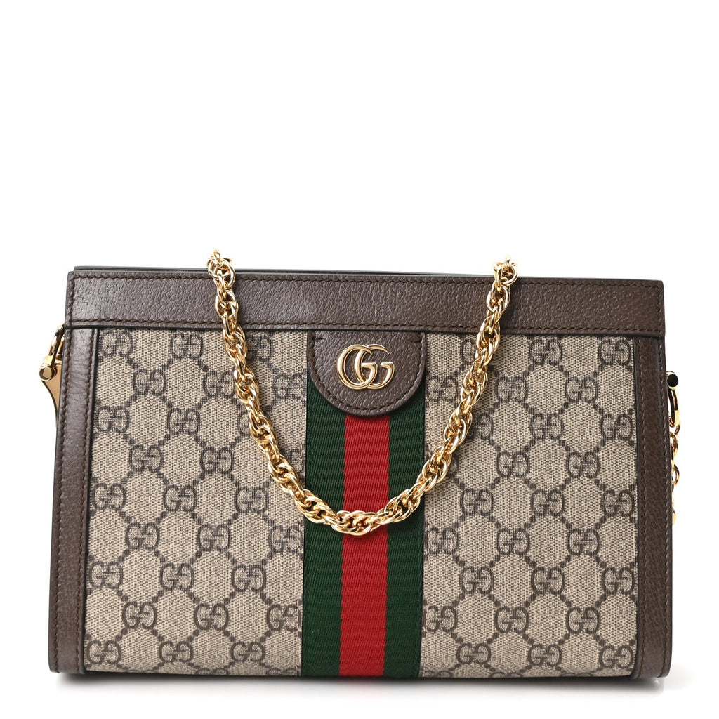 GG Supreme Monogram Web Small Ophidia Chain Shoulder Bag Brown