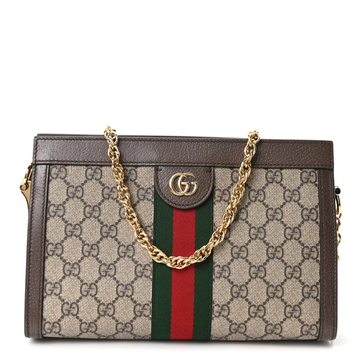 GG Supreme Monogram Web Small Ophidia Chain Shoulder Bag Brown