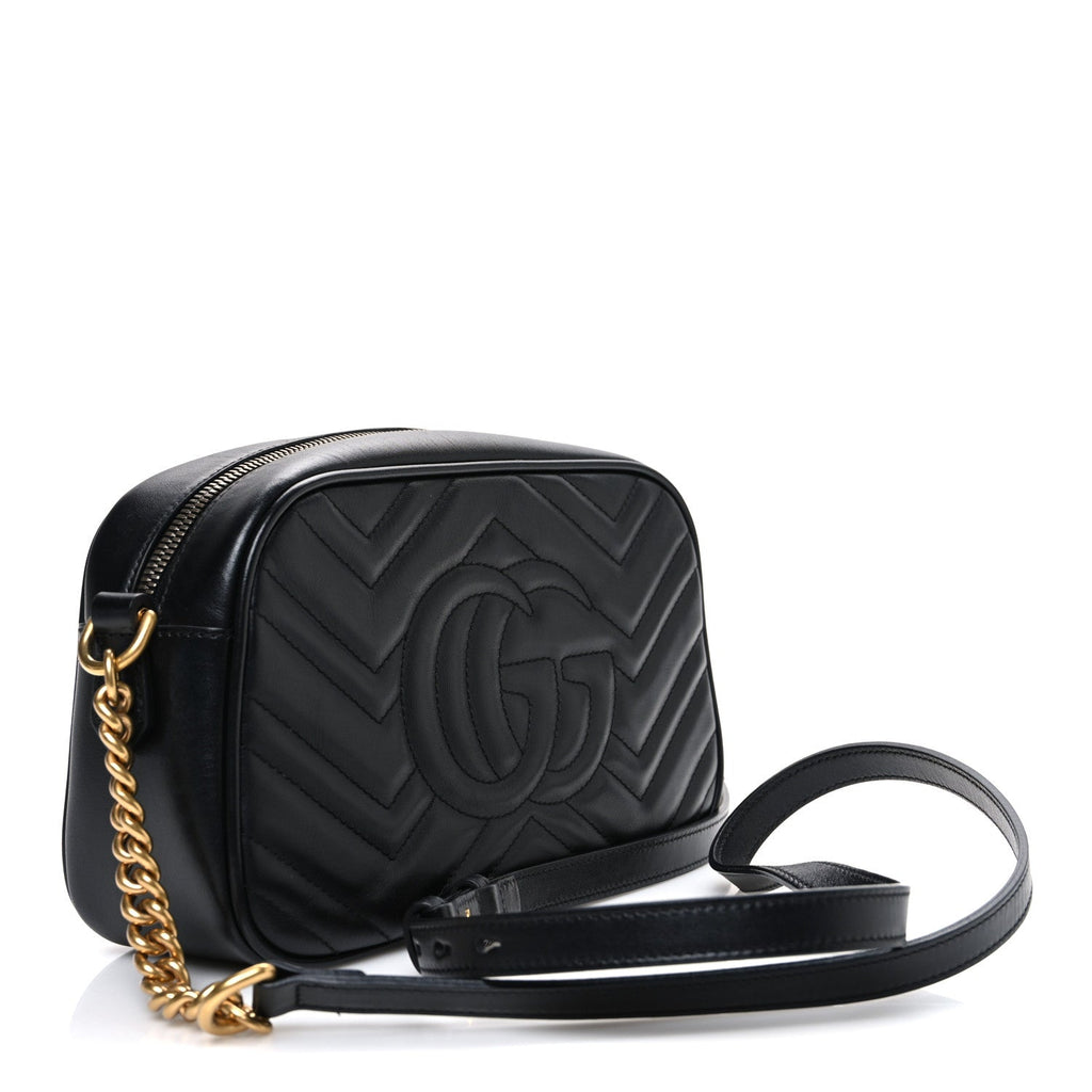 Calfskin Matelasse Small GG Marmont Chain Shoulder Bag Black