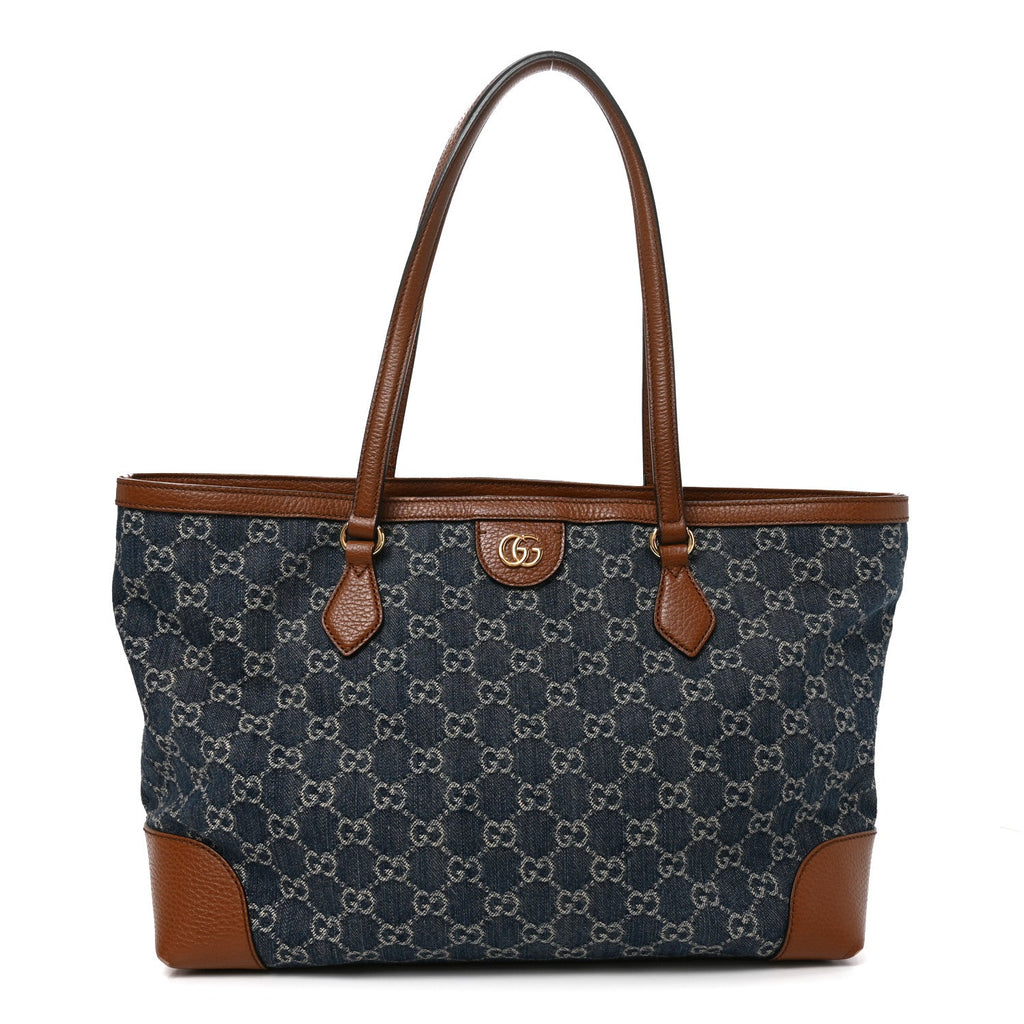 New Denim GG Monogram Medium Ophidia Shopping Tote Blue Tea Cuir