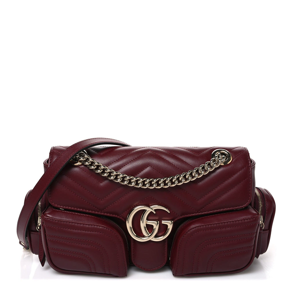 Calfskin Matelasse Small GG Marmont Multi Pocket Shoulder Bag Rosso Ancora