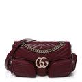 Calfskin Matelasse Small GG Marmont Multi Pocket Shoulder Bag Rosso Ancora