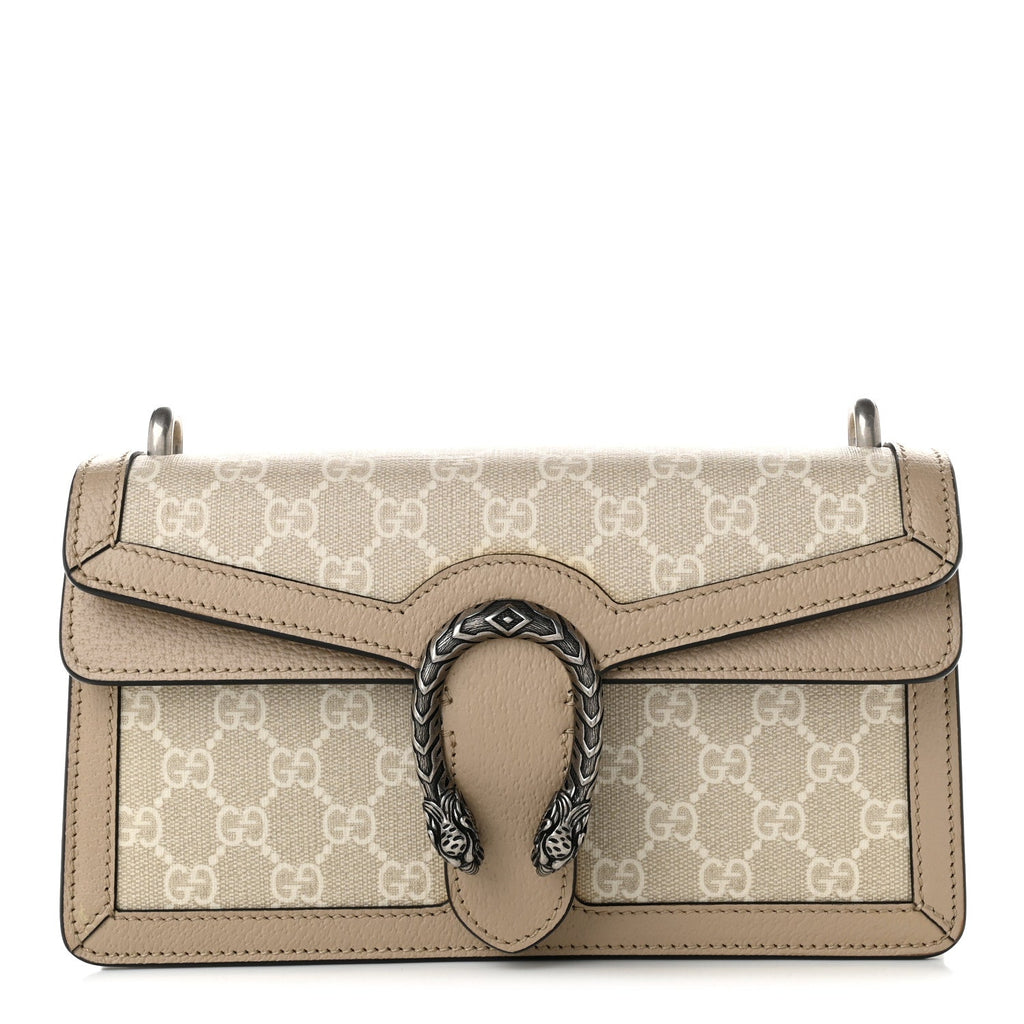 GG Supreme Monogram Textured Dollar Calfskin Small Rectangular Dionysus Shoulder Bag Beige Mystic White Oatmeal