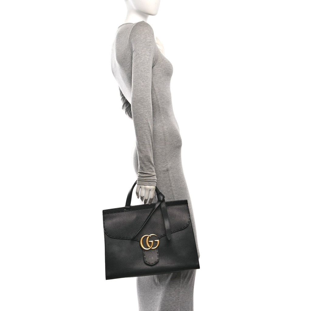 Calfskin Medium GG Marmont Top Handle Bag Black