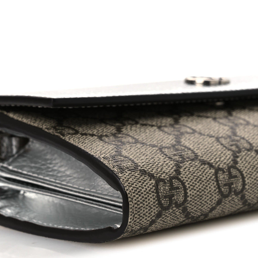 Metallic Calfskin GG Supreme Monogram Petite GG Marmont Wallet Chain Bag Silver Beige Ebony