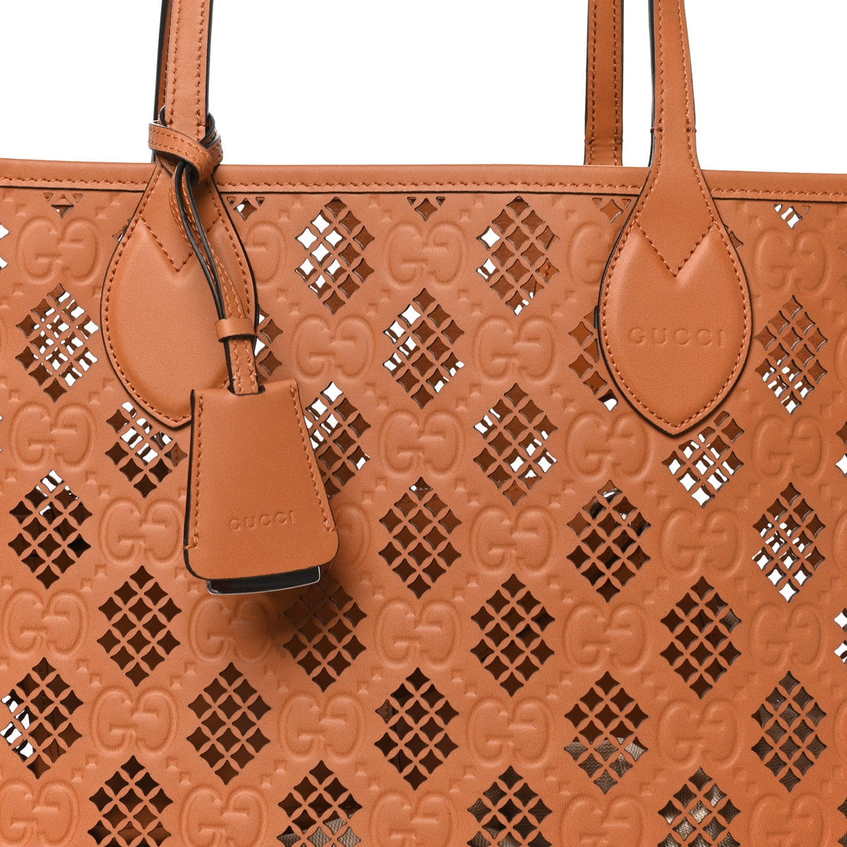 Calfskin GG Monogram Diamond Cut Medium Ophidia Tote Bag Brown