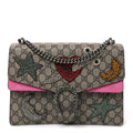 GG Supreme Monogram Suede Pierced Heart Embroidered Medium Dionysus Shoulder Bag Beige Ebony Pink Tropical Flower