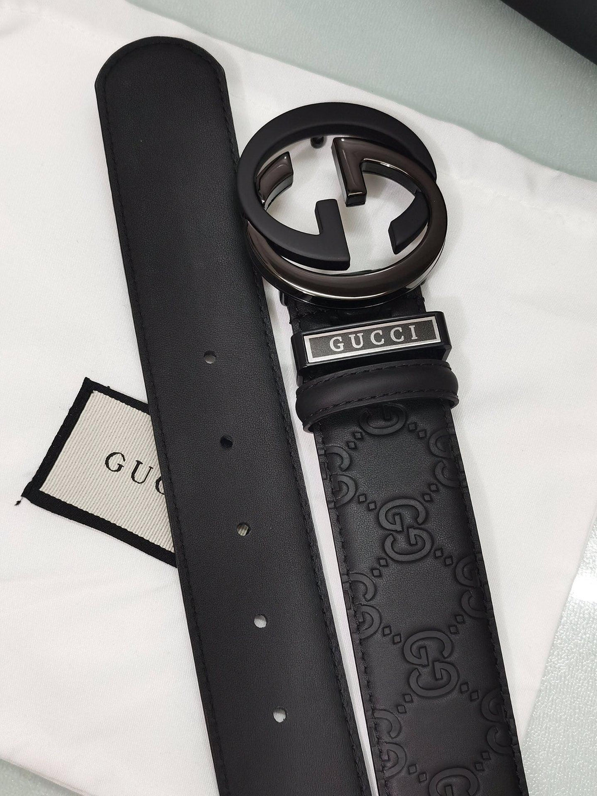 GUCCI Embellished coated-canvas and leather belt 'Black'
