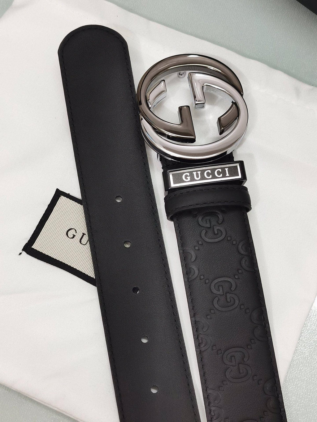 GUCCI Embellished coated-canvas and leather belt 'Black'