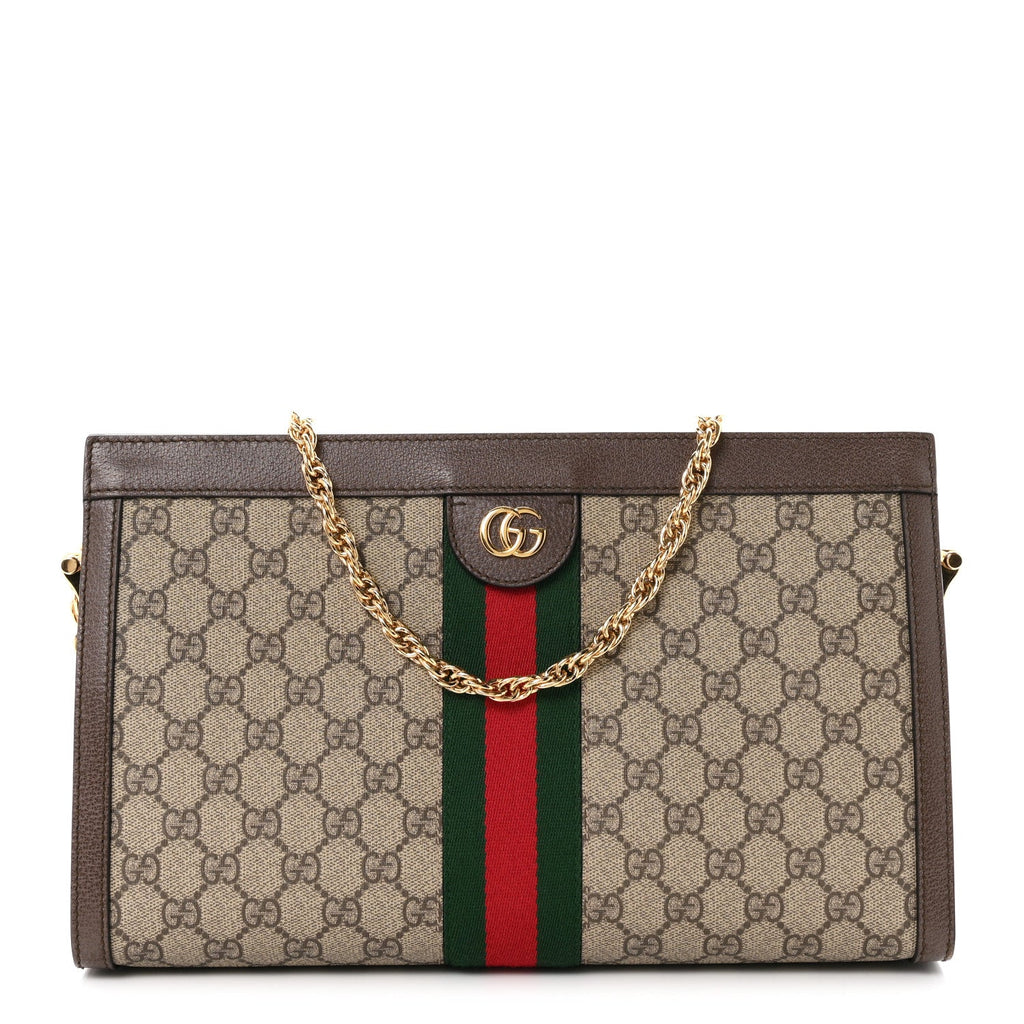 GG Supreme Monogram Web Medium Ophidia Chain Shoulder Bag Brown